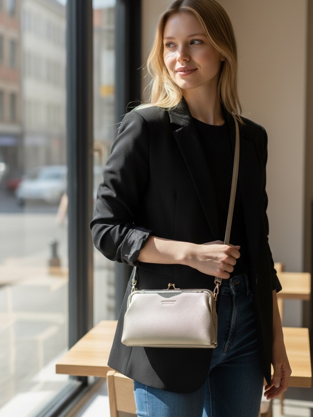 New - Montana West Metallic Pewter Wallet/Crossbody Clutch